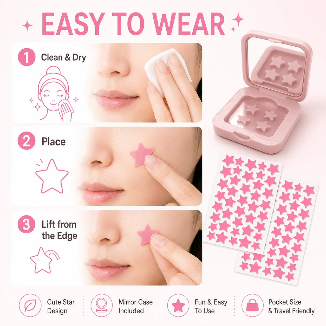 140 pieces/mirror style acne patches, suitable for acne and pimple patches, deep cleaning, high-quality patches, gentle