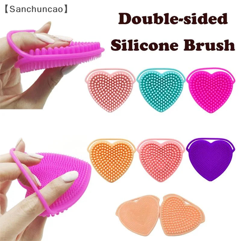 〔San〕Heart Shaped Silicone Facial Brush Double-sided Scrabber Hanging Brush  Cleansing Brush Portable Exfoliating Beauty Brush