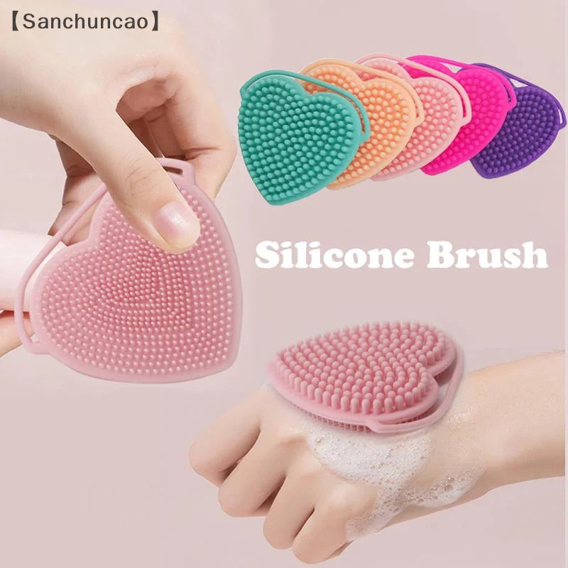 〔San〕Heart Shaped Silicone Facial Brush Double-sided Scrabber Hanging Brush  Cleansing Brush Portable Exfoliating Beauty Brush
