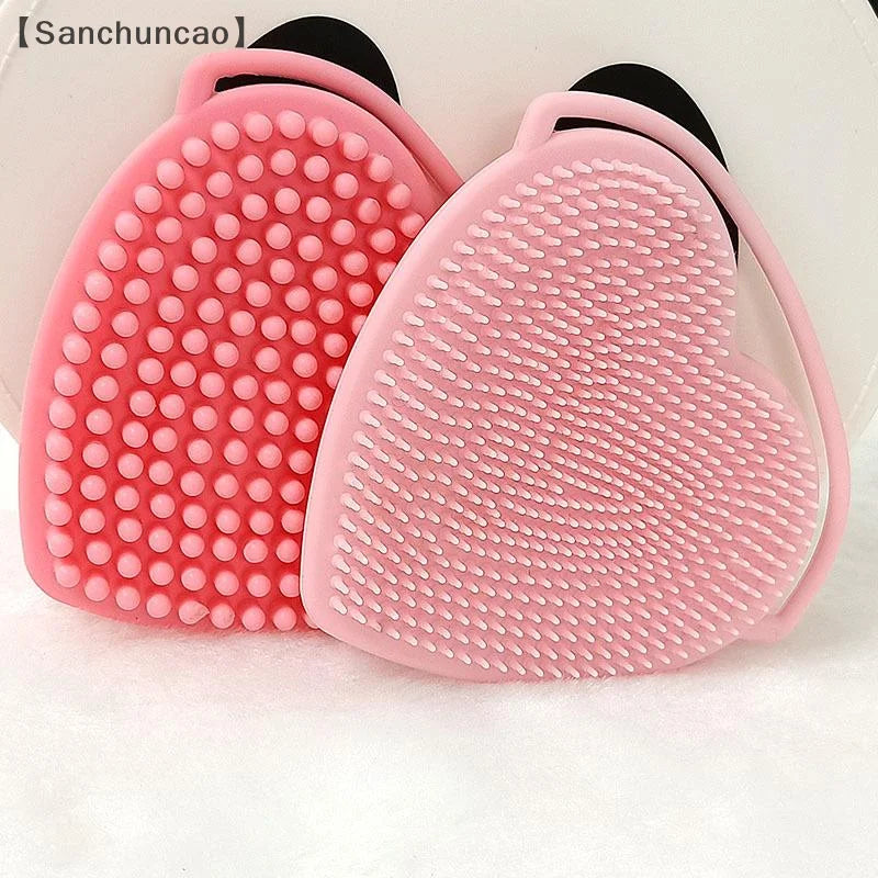 〔San〕Heart Shaped Silicone Facial Brush Double-sided Scrabber Hanging Brush  Cleansing Brush Portable Exfoliating Beauty Brush