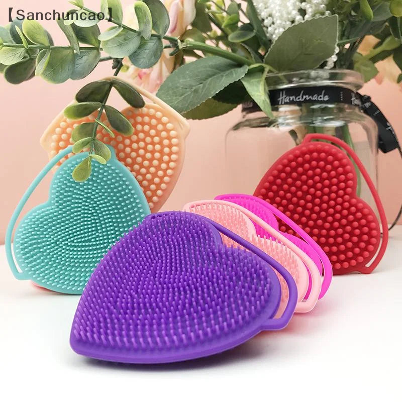 〔San〕Heart Shaped Silicone Facial Brush Double-sided Scrabber Hanging Brush  Cleansing Brush Portable Exfoliating Beauty Brush