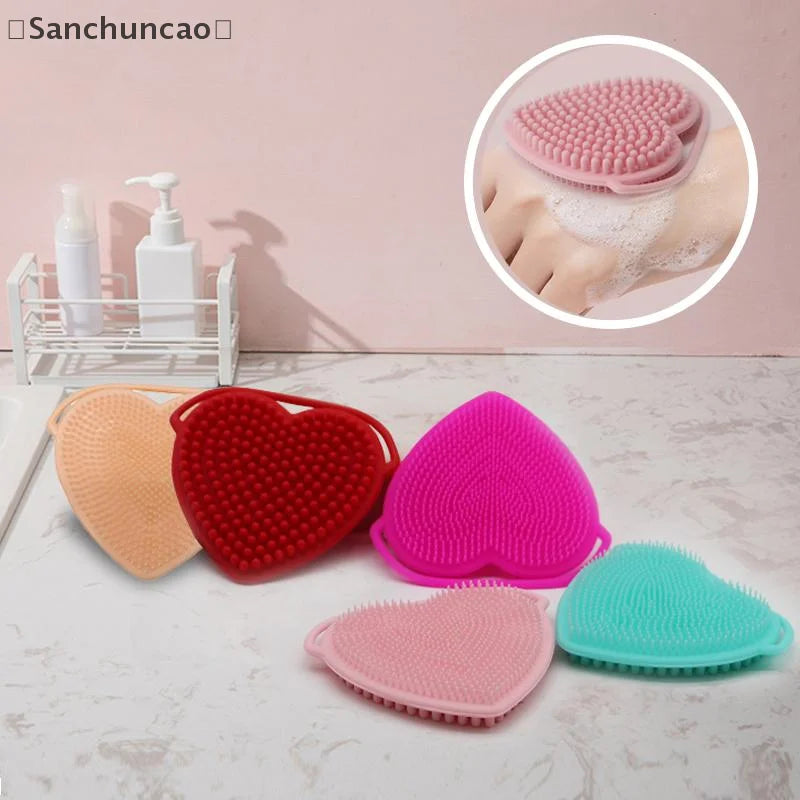 〔San〕Heart Shaped Silicone Facial Brush Double-sided Scrabber Hanging Brush  Cleansing Brush Portable Exfoliating Beauty Brush